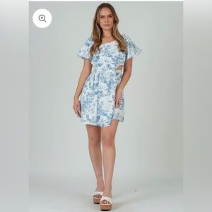 Abigail Cutout Dress- Blue Toile
